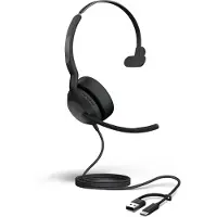 Jabra Evolve2 50 mono Bluetooth headset 4 microfoons, USB-C/A-aansluiting, UC-compatibel, actieve ruisonderdrukking