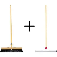 Synx Store Synx Tools Paardenhaar 40cm + Vloertrekker Kunststof 45cm met Steel 150cm – Zaalveger – Vloerreiniger – Natuurrubber – Zachte binnenbezem met steel 160cm