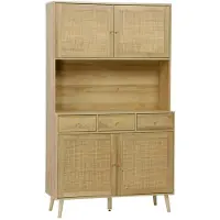 Sweeek Buffetkast met 4 deuren 3 lades 1 open vak houtdecor en rotan 110cm Naturel