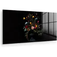 MuchoWow Glasschilderij 80x40 cm - Schilderij acrylglas - Klassiek - Vaas - Boeket - Bloemen - Foto op glas - Muurdecoratie woonkamer - Wanddecoratie slaapkamer - Schilderijen