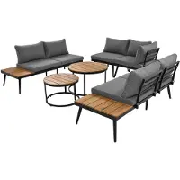 Merax Luxe Tuin Loungeset – 6-Delige Tuinset voor 6 Personen – Stabiel Gegalvaniseerd IJzeren Frame – Inclusief Kussens – Acaciahout Tafels – Grijs