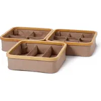 Lumaland opvouwbare organizer met bamboe-frame in set van 3 drie dozen met vakken in verschillende groottes 30 x 30 x 9 cm (3/4/9 indeling) taupe