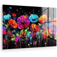 MuchoWow Glasschilderij 60x40 cm - Schilderij acrylglas - Bloemen - Kleurrijk - Spetters - Foto op glas - Muurdecoratie woonkamer - Wanddecoratie slaapkamer - Schilderijen
