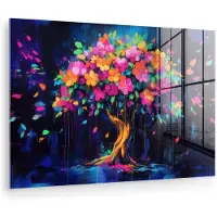 MuchoWow Glasschilderij 180x120 cm - Schilderij acrylglas - Boom - Bloemen - Magisch - Gekleurde - Foto op glas - Muurdecoratie woonkamer - Wanddecoratie slaapkamer - Schilderijen