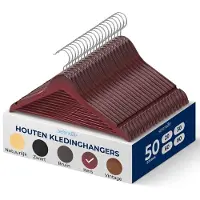 SereneLife 50 stuks houten hangers - ruimtebesparende, stevige, slanke kledinghangerset met 360 graden draaibare metalen haak, kan tot 10 lbs dragen.