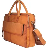 SPARWELL tas - laptoptas / schoudertas - 15 inch / 16 inch - leer - veel vakjes! - bruin / licht bruin