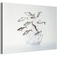 MuchoWow Aluminium schilderij 30x20 cm - Wanddecoratie metaal - Vissen - Water - Wit - Metalen muurdecoratie woonkamer - Decoratie industrieel - Foto op dibond - Industriële accessoires slaapkamer