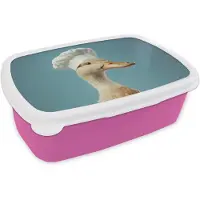 MuchoWow Broodtrommel Roze - Lunchbox Eend - Koksmuts - Cute - Vogel - Brooddoos 18x12x6 cm - Brood lunch box - Broodtrommels voor kinderen en volwassenen