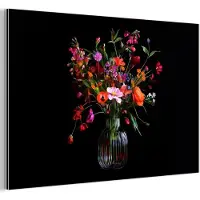 MuchoWow Aluminium schilderij 180x120 cm - Wanddecoratie metaal - Boeket - Veldbloemen - Vaas - Metalen muurdecoratie woonkamer - Decoratie industrieel - Foto op dibond - Industriële accessoires slaapkamer