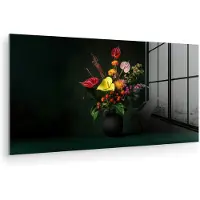 MuchoWow Glasschilderij 40x20 cm - Schilderij acrylglas - Bloemen - Vaas - Zwart - Foto op glas - Muurdecoratie woonkamer - Wanddecoratie slaapkamer - Schilderijen