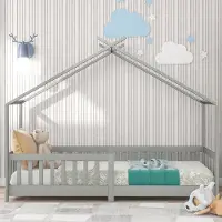 Merax Kinderbed 90x200 – Eenpersoonsbed van Hout met Valbeveiliging – Grijs