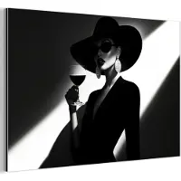 MuchoWow Aluminium schilderij 60x40 cm - Wanddecoratie metaal - Vrouw - Wijn - Chic - Metalen muurdecoratie woonkamer - Decoratie industrieel - Foto op dibond - Industriële accessoires slaapkamer