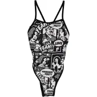 Turbo Yeah Comic Thin Strap Swimsuit Zwart 7-8 Years Meisje