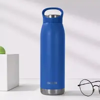 DILLER thermosfles - drinkfles - dubbelwandige thermosfles - vacuum drinkfles - handige handgreep - roestvrijstaal - BPA-free - 700 ML - blauw