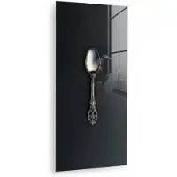MuchoWow Glasschilderij 40x80 cm - Schilderij acrylglas - Lepel - Zilver - Metaal - Foto op glas - Muurdecoratie woonkamer - Wanddecoratie slaapkamer - Schilderijen
