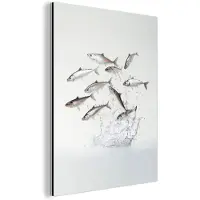 MuchoWow Aluminium schilderij 60x80 cm - Wanddecoratie metaal - Vissen - Water - Wit - Metalen muurdecoratie woonkamer - Decoratie industrieel - Foto op dibond - Industriële accessoires slaapkamer