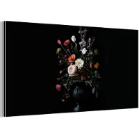 MuchoWow Aluminium schilderij 120x60 cm - Wanddecoratie metaal - Bloemstuk - Vaas - Zwart - Metalen muurdecoratie woonkamer - Decoratie industrieel - Foto op dibond - Industriële accessoires slaapkamer