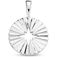 The Jewelry Collection Zilver Gerhodineerde hanger rondje gediamanteerd 1333690