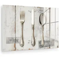 MuchoWow Glasschilderij 180x120 cm - Schilderij acrylglas - Zilver - Bestek - Hout - Foto op glas - Muurdecoratie woonkamer - Wanddecoratie slaapkamer - Schilderijen