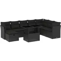 vidaXL 9-delige tuinmeubelset met kussens, zwart, polyrotan