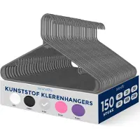 SereneLife Kleerhanger - Plastic Hangers - Antislip Ruimtebesparende Kledinghangers - 150 Stuks - Duurzaam en Sterk voor Hemden, Truien, Hoodies, Kinderkleding en Jurken - Lichtgewicht - Grijs