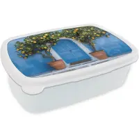 MuchoWow Broodtrommel Wit - Lunchbox Citroenbomen - Geel - Deur - Potten - Brooddoos 18x12x6 cm - Brood lunch box - Broodtrommels voor kinderen en volwassenen