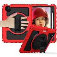 Romon Samsung Galaxy Tab A7 10.4 Tablethoes (T505/T510) – Schokbestendig – 360° Draaibare Standaard – Met Handriem, Schouderriem & Penhouder – Rood