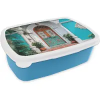 MuchoWow Broodtrommel Blauw - Lunchbox Zuilen - Sierlijke - Deur - Blauw - Brooddoos 18x12x6 cm - Brood lunch box - Broodtrommels voor kinderen en volwassenen