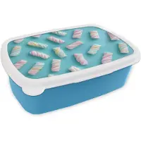 MuchoWow Broodtrommel Blauw - Lunchbox Spekjes - Pastel - Snoep - Blauw - Brooddoos 18x12x6 cm - Brood lunch box - Broodtrommels voor kinderen en volwassenen