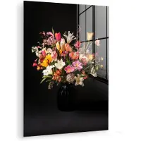 MuchoWow Glasschilderij 120x160 cm - Schilderij acrylglas - Vaas - Bloemen - Tulpen - Foto op glas - Muurdecoratie woonkamer - Wanddecoratie slaapkamer - Schilderijen
