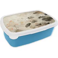 MuchoWow Broodtrommel Blauw - Lunchbox Bloemen - Japandi - Wabi sabi - Brooddoos 18x12x6 cm - Brood lunch box - Broodtrommels voor kinderen en volwassenen