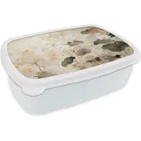 MuchoWow Broodtrommel Wit - Lunchbox Bloemen - Japandi - Wabi sabi - Brooddoos 18x12x6 cm - Brood lunch box - Broodtrommels voor kinderen en volwassenen