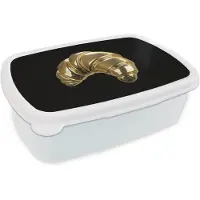 MuchoWow Broodtrommel Wit - Lunchbox Croissant - Brood - Goud - Zwart - Brooddoos 18x12x6 cm - Brood lunch box - Broodtrommels voor kinderen en volwassenen