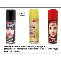 Goodmark 3x Haarverf/haarspray zwart/geel/rood 125 ml - Brilliant black/ Sunny yellow/ Intense red - Word bezorgd in doos ivm beschadiging - Festival thema feest carnaval haar kleurspray party
