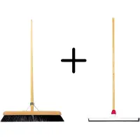 Synx Store Synx Tools Paardenhaar 50cm + Vloertrekker Kunststof 45cm met Steel 150cm – Zaalveger – Vloerreiniger – Natuurrubber – Zachte binnenbezem met steel 160cm