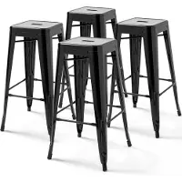 Oviala - Set van 4 barkrukken met glanzend zwart stalen frame - Indus