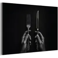 MuchoWow Aluminium schilderij 120x80 cm - Wanddecoratie metaal - Bestek - Zwart - Wit - Metalen muurdecoratie woonkamer - Decoratie industrieel - Foto op dibond - Industriële accessoires slaapkamer