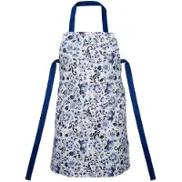Heinen Delfts Blauw Keukenschort Bloemen - Wit - Katoen - 60 x 80 cm
