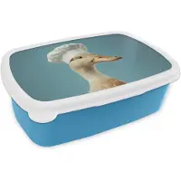 MuchoWow Broodtrommel Blauw - Lunchbox Eend - Koksmuts - Cute - Vogel - Brooddoos 18x12x6 cm - Brood lunch box - Broodtrommels voor kinderen en volwassenen