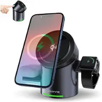 Xssive Draadloze oplader – Oplaadstation Magnetisch - met Touch Sensor + Telefoonstandaard - Qi2 - Watch lader