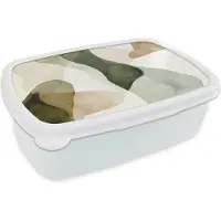 MuchoWow Broodtrommel Wit - Lunchbox Japandi - Abstract - Groen - Brooddoos 18x12x6 cm - Brood lunch box - Broodtrommels voor kinderen en volwassenen