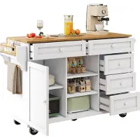 Merax Keukenwagen op Wielen met Lades en Deur – 134x46x92 cm – Wit met Bruin