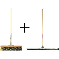 Synx Store Synx Tools Binnenbezem 40cm La Crema + Vloertrekker 100cm met Steel 150cm - Kamerveger – Vloerreiniger – Moppen – Zachte bezem met steel 150cm