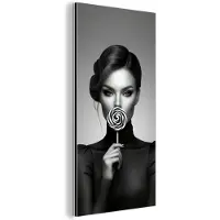 MuchoWow Aluminium schilderij 40x80 cm - Wanddecoratie metaal - Vrouw - Lolly - Zwart - Metalen muurdecoratie woonkamer - Decoratie industrieel - Foto op dibond - Industriële accessoires slaapkamer