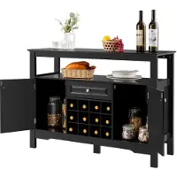 Costway Dressoir keukenkast met deuren en laden, keukencommode hout, buffetkast, opbergkast, bijzetkast, wijnkast, 116 x 40 x 82 cm
