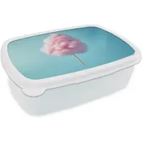 MuchoWow Broodtrommel Wit - Lunchbox Suikerspin - Zoet - Snoep - Brooddoos 18x12x6 cm - Brood lunch box - Broodtrommels voor kinderen en volwassenen