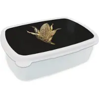 MuchoWow Broodtrommel Wit - Lunchbox Mais - Eten - Goud - Zwart - Brooddoos 18x12x6 cm - Brood lunch box - Broodtrommels voor kinderen en volwassenen