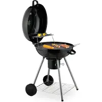 Relaxdays bolvormige grill, diameter 53 cm, 2 grillroosters, thermometer, asbak, houtskoolgrill met wielen, barbecue, smoker, zwart