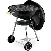 Relaxdays bolvormige grill, diameter 54 cm, grillrooster, barbecue voor buiten, houtskoolgrill met wielen en standaard, opvangbak, smoker, zwart
