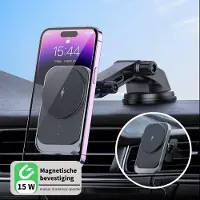 Phreeze Telefoonhouder Auto - Draadloos Opladen 15W - Geschikt voor MagSafe - Magnetisch - Voor Dashboard, Raam en Ventilatierooster - 360 Graden Draaibaar - Verstelbaar - Universeel - Zwart